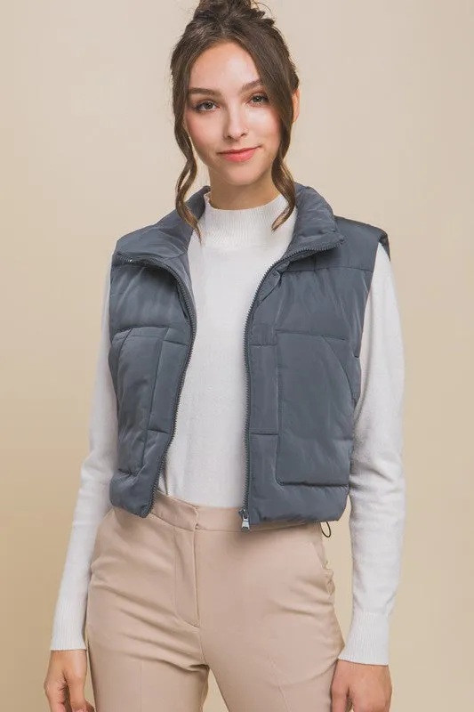 Zippered Puffer Vest with Pockets