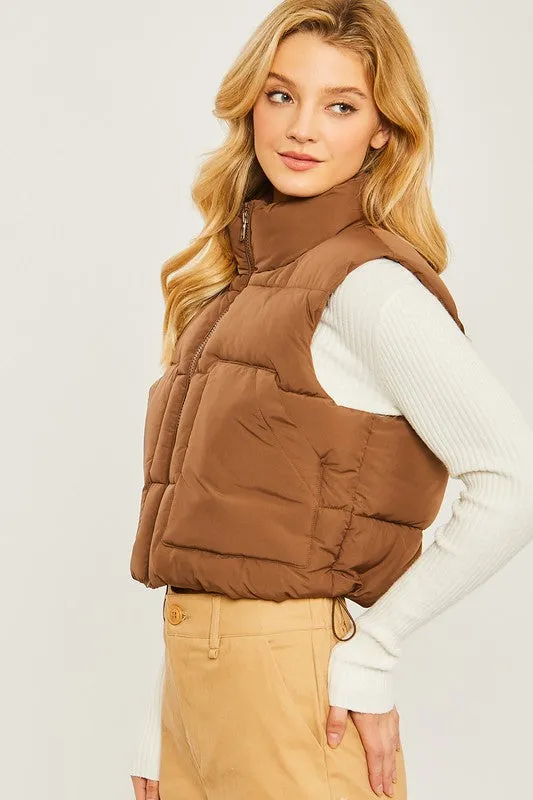 Zippered Puffer Vest with Pockets