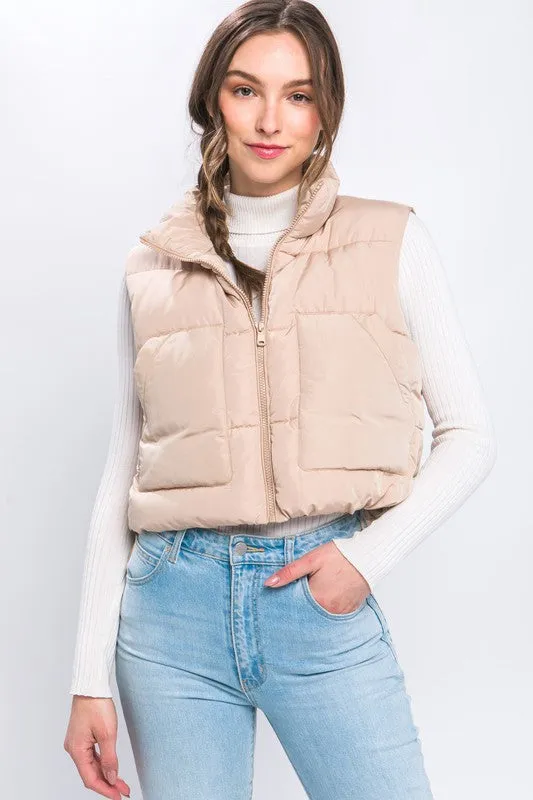 Zippered Puffer Vest with Pockets