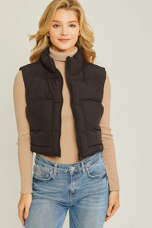 Zippered Puffer Vest with Pockets