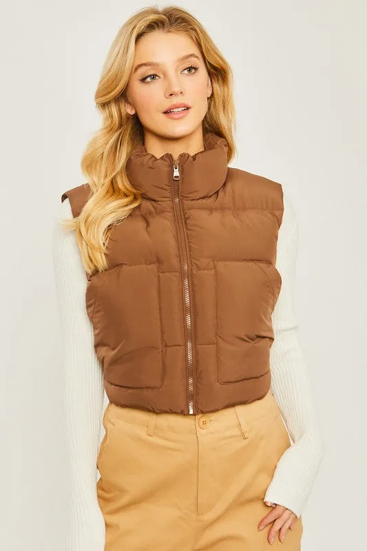 Zippered Puffer Vest with Pockets